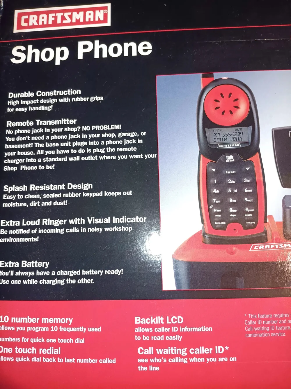 Craftsman Red and Black Shop Phone with Cordless Handset